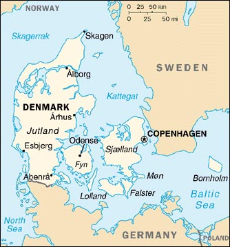 Map of Denmark, enlarged