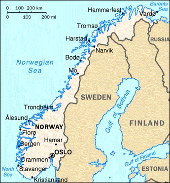 Map of Norway, enlarged