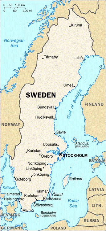 Map of Sweden, enlarged