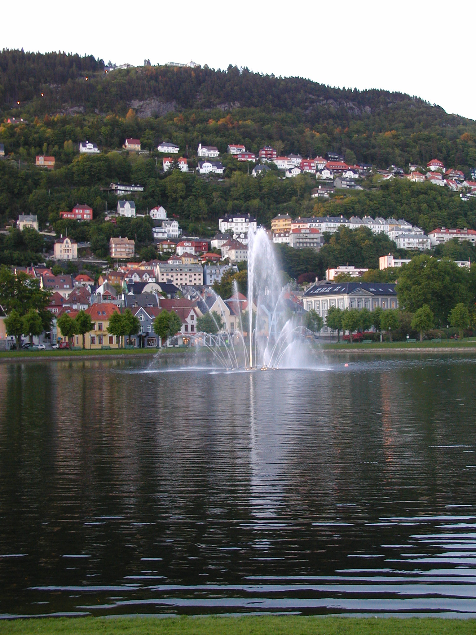Bergen fountain and hills
