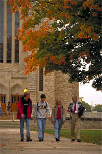 Students Walking with Professor