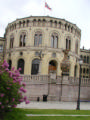 Stortinget with lilacs