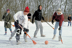 Students Playing Broomball