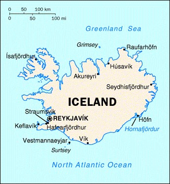 Map of Iceland, enlarged